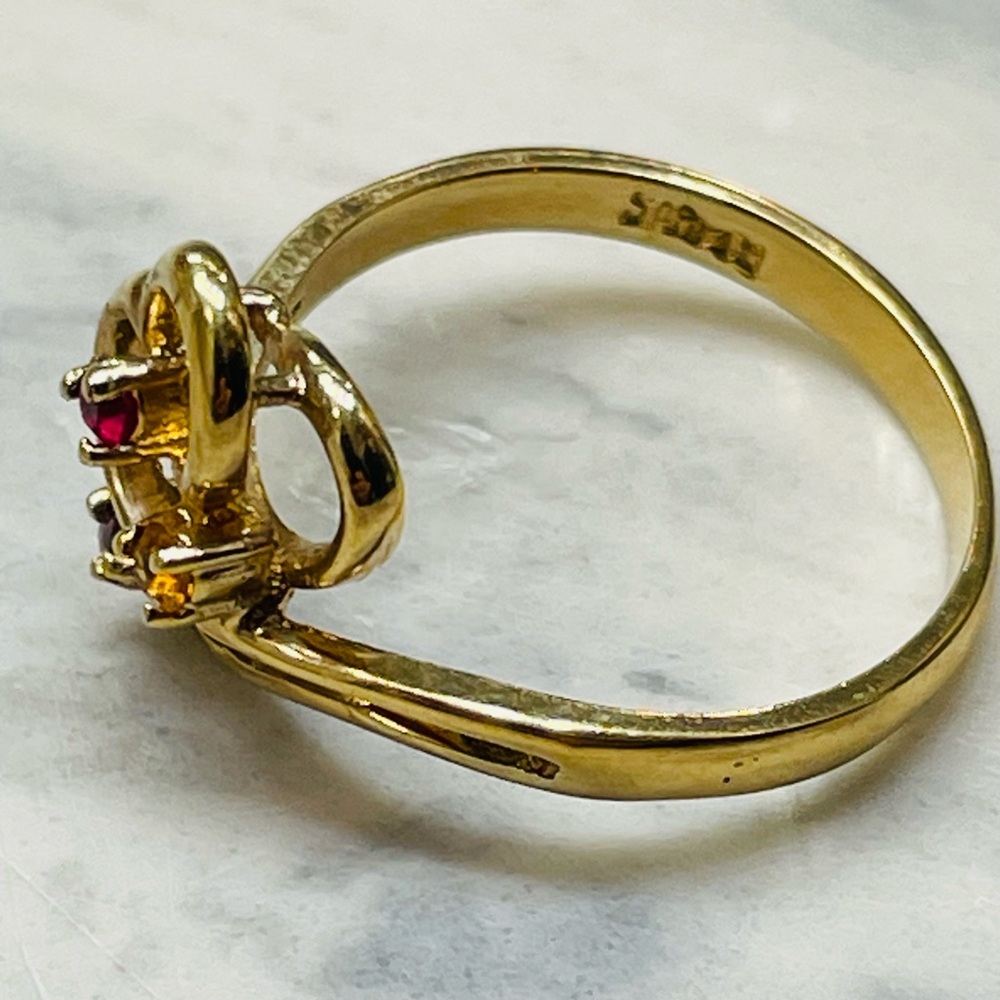 Vintage yellow gold tone open swirl ring 3 round-cut stones 6.5 Y2K - Picture 6 of 11